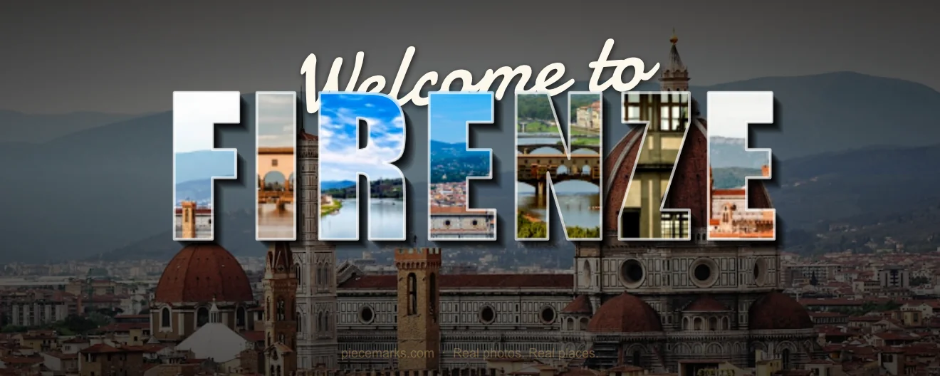 Real photos of FIRENZE filling each letter — a Piecemarks Greetings From mural