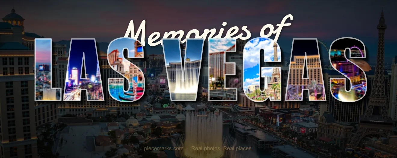 Real photos of LAS VEGAS filling each letter — a Piecemarks Greetings From mural